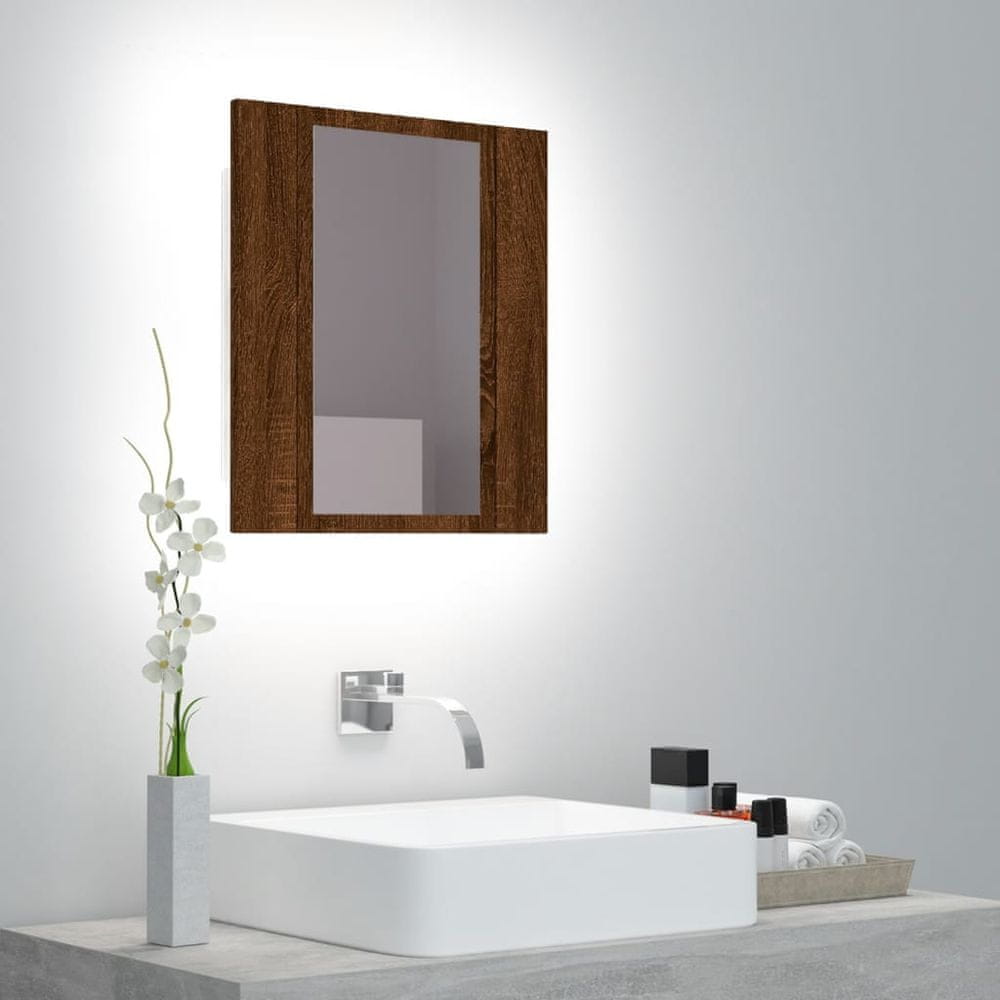 Vidaxl LED zrkadlová skrinka hnedý dub 40x12x45 cm kompozitné drevo